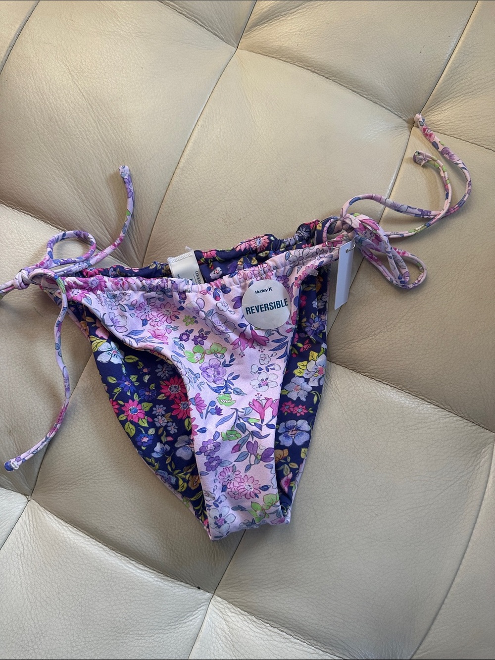 Hurley Reversible Floral Tie-Side Bikini Bottom - Pink & Navy